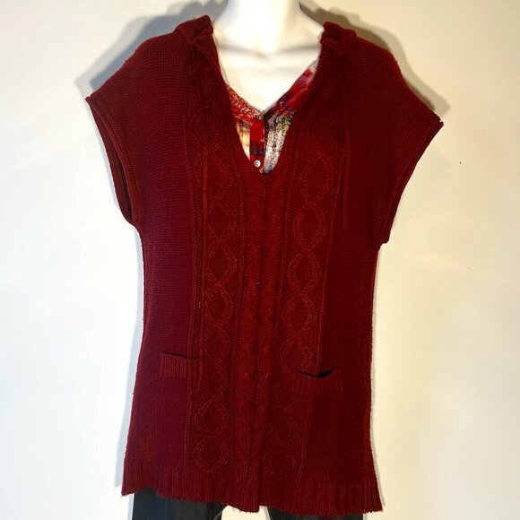 Maurices SZ 1X Wine cable knit longline hooded sweater layers academia comfy - Picture 3 of 7